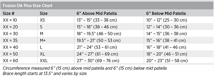 Fusion OA Plus Size Chart