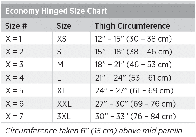 Economy Hinged Knee Sizing Chart