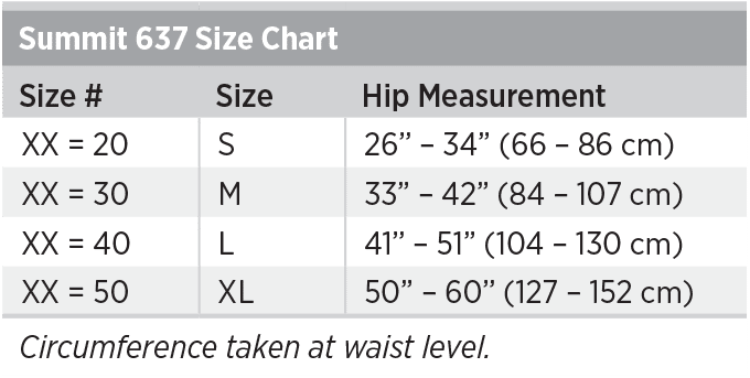 Summit 637 Size Chart