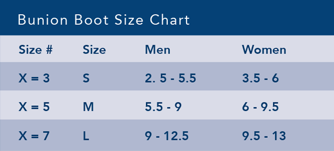 Bunion Boot Walking Boot Sizing Chart